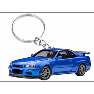 nissan gtr r34 blue 2D KEYCHAIN
