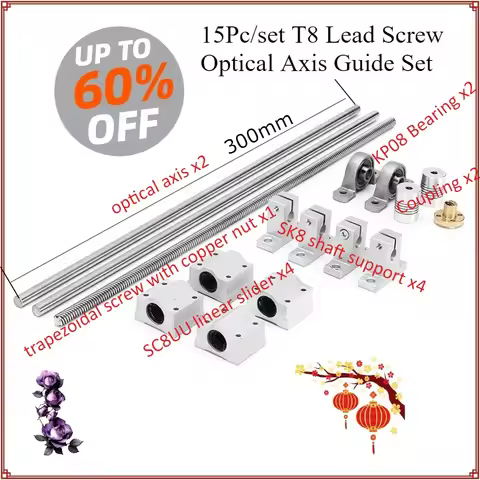 Guide for CNC Linear Rail Shaft Rod T8 Dual Lead Screw Slide Coupling Support Blocks 300mm Kp008 Sk8