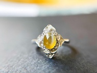 (附證書）天然斯里蘭卡蜜糖色金綠貓眼18K白金鑽石戒指Natural Honey Color Chrysoberyl Cat’s Eye 18k White Gold Diamond Ring 