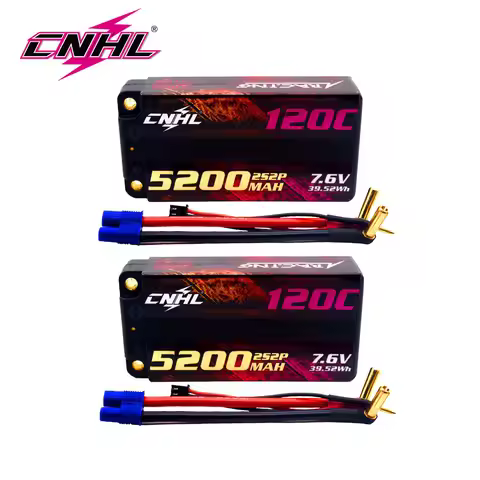 2 Packs CNHL Racing Series LiHV 5200mAh 7.6V 2S 120C HV Shorty Hard Case Lipo Battery with EC3 Plug 