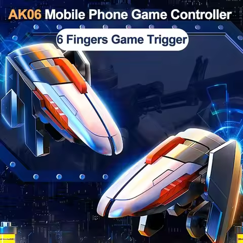 AK06 Six Fingers Mobile Phone Gaming Trigger Joystick Gamepad Aim Shooting L1 R1 Key Button for IOS 