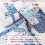 Chalyeob Quilting Sapphire Bed Set Korean Style– Blanket Pad Pillow Cover Estetik Motif Trendy (Patc