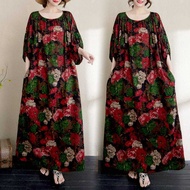 LC2100 Premium Jumbo Dress Thin Abstract Floral Motif Latest Retro Fashion