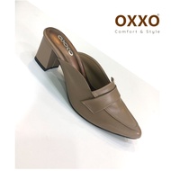 OXXOรองเท้าแฟชั่น หน้าเรียว หุ้มหัว เปิดหลัง รองเท้าหัวแหลม สูง2นิ้ว วัสดุหนังพียู หนังนิ่ม SY5005 FF3087
