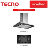 (HOOD + HOB) Tecno ISA 9298 Island Hood with Decorative LED Lights + Tecno T 738TRSV (70cm) 3 Burner Tempered Glass Cook