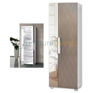 Furniture Living Tall Shoe Cabinet with Mirror (Champagne + White)