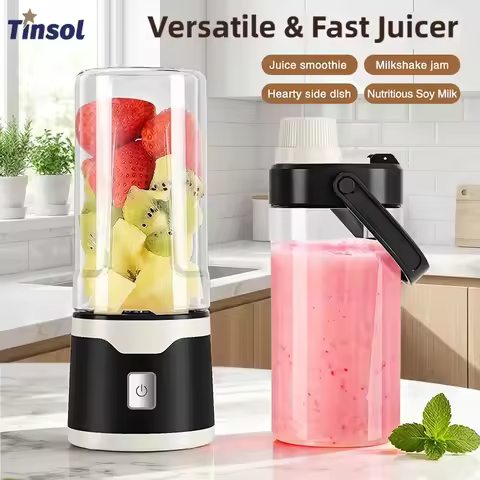 TINSOL Portable Electric Blender 450ml USB Rechargeable Juicer Blender suitable for milkshakes, juic