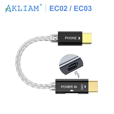 AkLIAM EC02 / EC03 C to C / Lightning to C External Power Cable for Dac with DC 5V USB Input