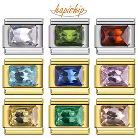 Hapiship Fashion Rectangle Shiny CZ Italian Charms Fit 9mm Stainless Steel Bracelet Jewelry DJ2002