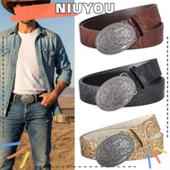 NIUYOU Western Cowboy Belt, Punk Rock Retro Carved Buckle Embossed Belt, Luxury Vintage Y2K PU Leath