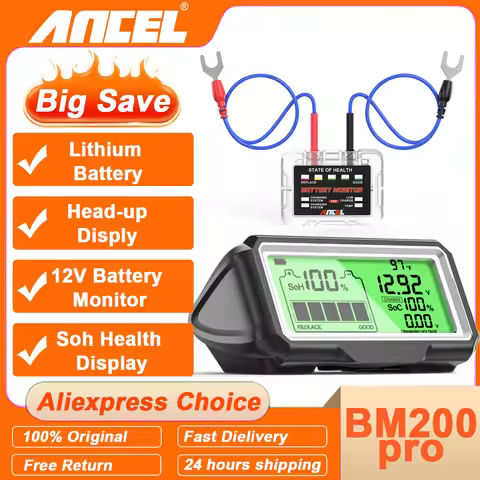 ANCEL BM200 PRO LED Battery Tester for 12V Battery Monitor Display Battery Health SOH SOC Tester Ana