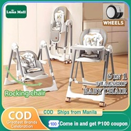 6-in-1 Baby High Chair&Rocker w/ Wheels Adjustable Height&Tray Highchair 5-Point Harness Easy Fold