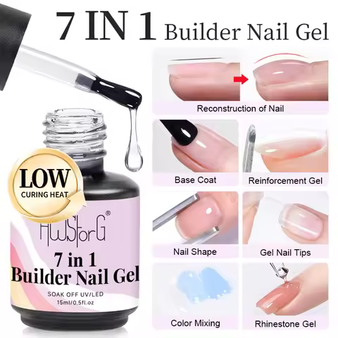 AWStorG 15ML Low Curing Heat 7-in-1 Builder Nail Gel Self Leveling Gel Nail Polish Strong Base Gel R