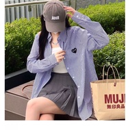 KEMEJA CDG Shirt oversized shirt / CDG play heart striped shirt / striped shirt work shirt