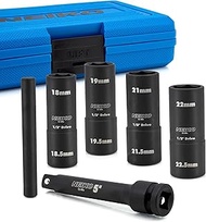 NEIKO 02290B Lug Nut Socket Set, 1/2” Impact Thin Wall Flip Socket Set, Half Size Wheel Socket Set,