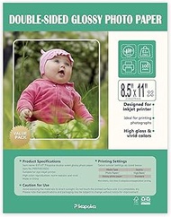 Double Sided Glossy Photo Paper 8.5 x11, Thick Glossy Paper for Cardstock, 100 Sheets 60lb for Inkje