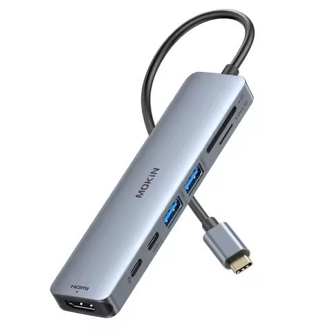 MOKiN 7 in 1 Splitter USB C HUB Type C HDMI docking station,HDMI USB3.0 SD&TF Card PD100W Adapter fo