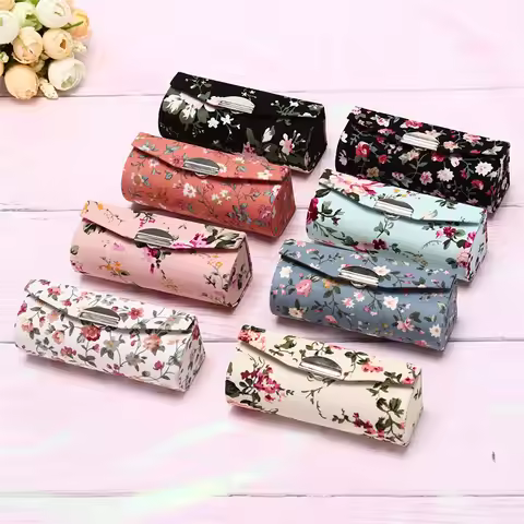 1Pcs Lipstick Case With Mirror Retro Embroidered Holder Flower Design Packaging Box