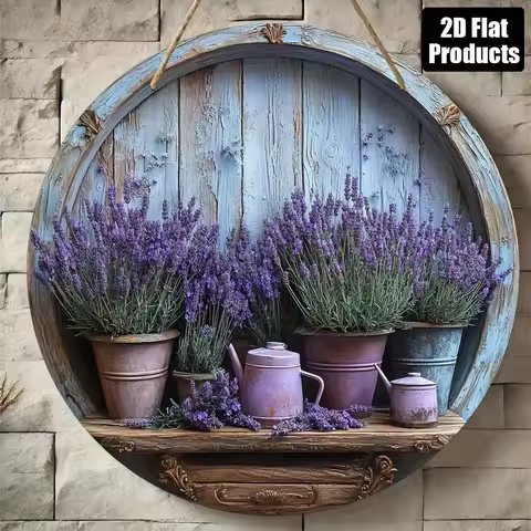 2D Flat, 1pc, Round Wooden Decorative Sign Plaque with Lavender Theme, Suitable for Bar Kitchen Coff