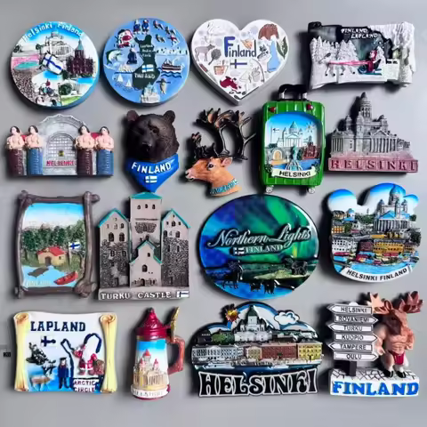 Northern Europe Helsinki Finland Fridge Magnetic Sticker Lapland Aurora Santa Claus Village Turku Ca