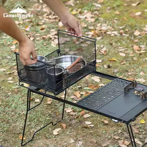 CAMPINGMOON CK-23BK Folding Half Bar Storage Net Cage Camping Home Foldable Storage Box Multifunctio