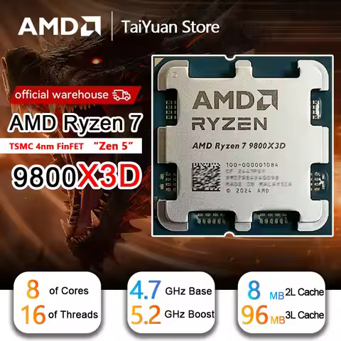 AMD Ryzen 7 9800X3D CPU Processor , 8C/16T 120W up to 5.2 GHz, 3D V-Cache L3=96M 100-100001084 Socke