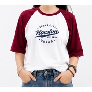 Houston Texas 3/4 sleeve tshirt ladies cotton imported materials big sizes medium to xxl oversized