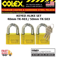 COLEX Padlock 3PCS TK-403 TK-503 Titanium Coated Padlock Kunci Mangga Heavy Duty | 40mm 50mm