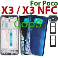 Back Housing Frame+Sim Tray For Xiaomi POCO X3/X3 NFC Phone Battery Back Cover LCD Front Frame+Middl