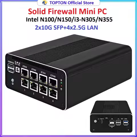 Topton 2x 10G SFP+ Solid Firewall Mini PC 4x/8x 2.5G LANs Twin Lake Intel N150 DDR5 NVMe Proxmox PfS
