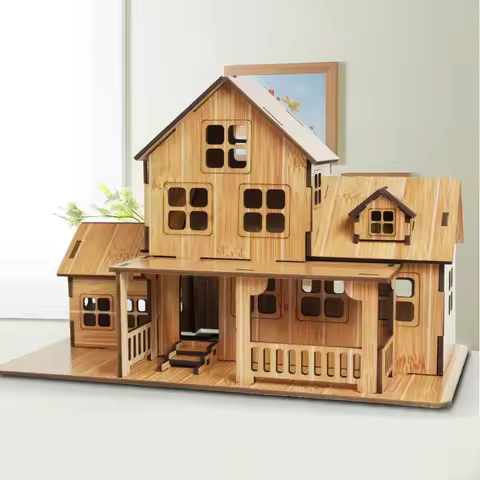 New-3D Wooden Puzzle Jigsaw Architecture DIY House Villa Kids Boys Girls Educational