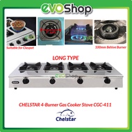 CHELSTAR 4-Burner Stainless Steel Gas Cooker Low Pressure Stove (Long Type) CGC-411 Dapur Masak Heavy Duty Claypot