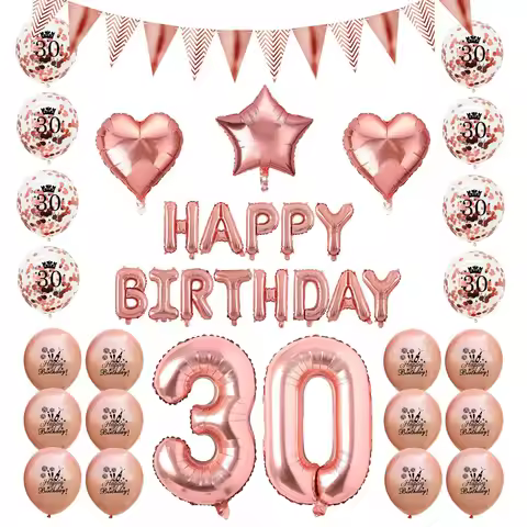 37 Pcs Rose Gold 18 21 30 40 50 60 70 80 90 Birthday Decoration Party Balloons 30th Happy Birthday B