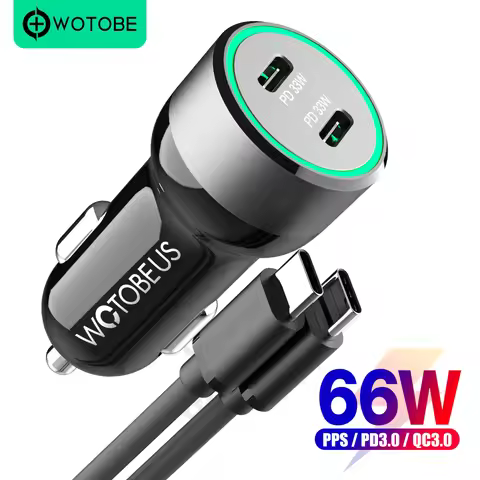 WOTOBE USB C Car Charger 2-Port 66W (33W+33W) PD3.0/PPS QC3.0 AFC for iPhone 14/13/11 ipad Samsung S