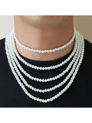 1條男女白色仿珍珠項鍊,時尚珠子領飾項鍊,帶點涼爽的珠寶禮物,假珍珠項鍊