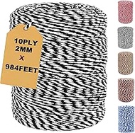 Black and White Twine, 300M Cotton Bakers Twine 984Feet Christmas Twine String Perfect for Baking, B