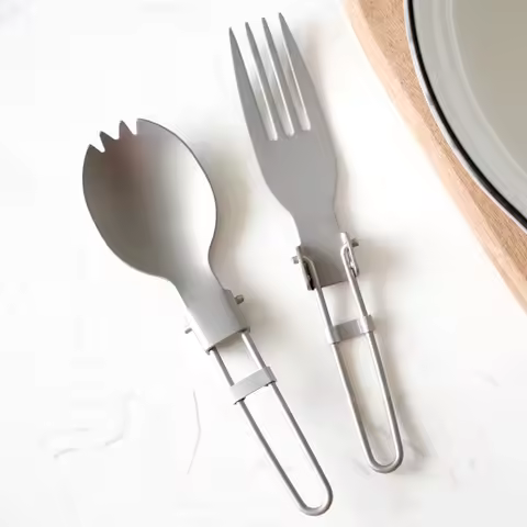 Titanium Folding Spork and Fork Outdoor Camping Supplies Hiking Backpacking Dinner Spork Utensil Tab
