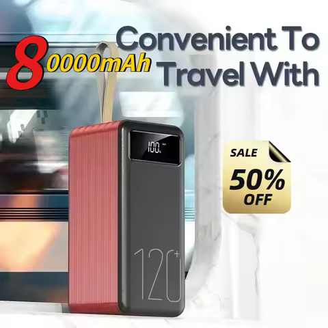 80000mAh Portable 120W Fast Charging Power Bank Digital Display Portable Charger for IPhone Huawei X