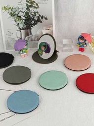 圓形口袋大小不銹鋼化妝鏡配有pu皮革套,可折疊並可用作桌上鏡子