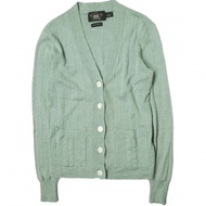เสื้อคาร์ดิแกนคอวีผ้าถักคอตตอน RRL มือสอง สีเขียวอ่อน รหัสสินค้า 0162390GV ไซส์ 1