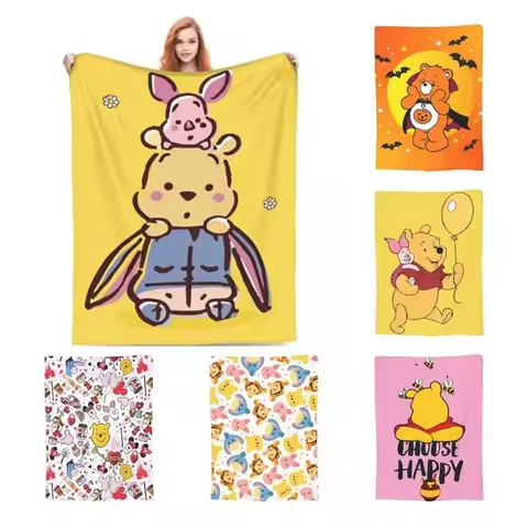 Winnie The Pooh Blankets Cute Pooh Bear And Piglet Plush Funny Breathable Throw Blanket for Home All