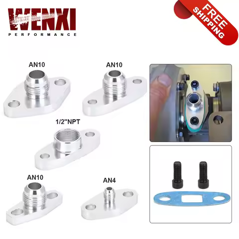 AN4/10 1/2"NPT Turbo Oil Feed Inlet / Drain Outlet Flange Adapter Kit w/Gasket For T3 T4 T25 T28 T30