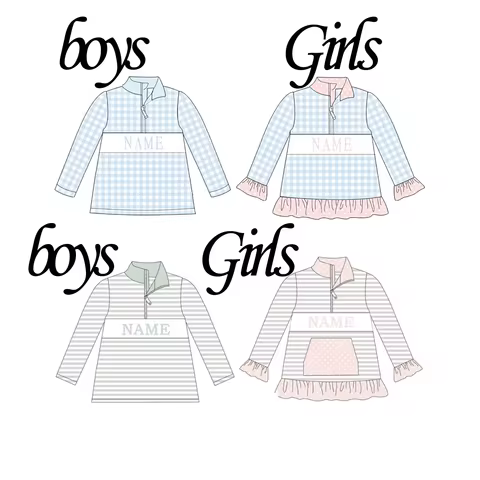 Boutique Toddler Children Pullover Shirt Customize Name Boys Girl Long Sleeve Peter Pan Collar Sweat