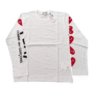 CDG Play Long Sleeve 5 Heart Love Logo Round Neck Unisex White Size S (Setara L Women) - LD 94cm Ori