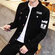 DWPendatang baru jaket denim hitam kasual lelaki dan lelaki versi Korea jaket pemuda langsing lelaki Korea dengan pakaian denim