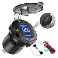 【ZIH】-Quick Charge 3.0 Dual USB Car Charger with Voltmeter &amp; ON/OFF Switch,36W 12V USB Outlet Fast Charger for Car Boat Marine