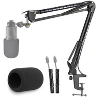 Mic Stand For Fifine K670 670B, Boom Arm with Windscreen and Cable Sleeve Compatible with Fifine USB