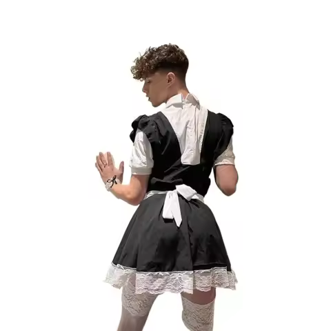 Men's Lolita Maid Costume Cosplay Lingerie Plus Size French Maid Apron Roleplay Costume Femboy Lolit