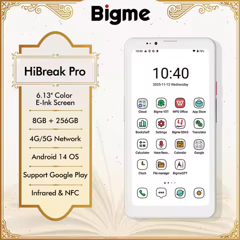 Bigme HiBreak Pro Color Display, 6.13'' E-ink E-Book Reader, Android 14, 8GB+256GB, 5MP/20MP Camera,