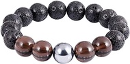 Triple Lava Rock Bracelet with Ice Obsidian Terahertz Essential Oils Diffuser Elastic Beads 12mm Stretch for Men Women
